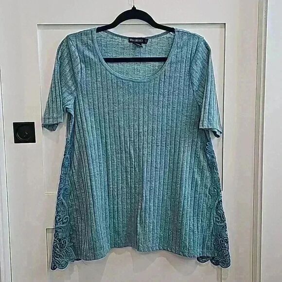 Miss Chievous teal semi-sheer lace sided flare tunic size L - Picture 1 of 6